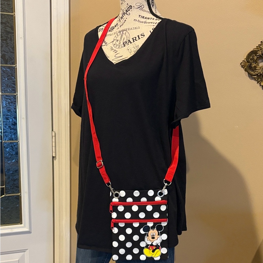 Disney Black & White Polka Dot Crossbody with Red Strap and Mickey Patch